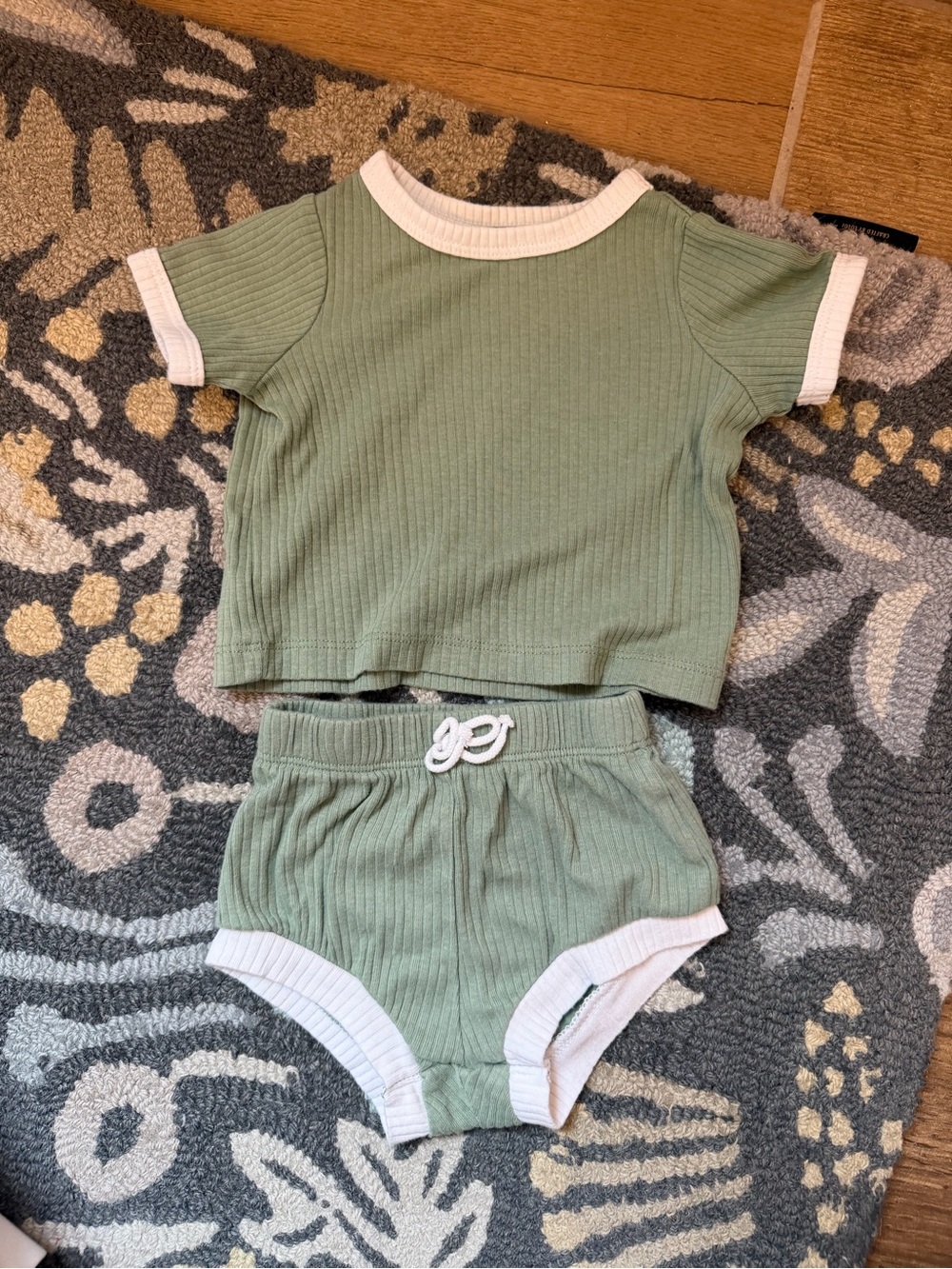 Cat & Jack Sage Green Ribbed Short Sleeve Top & Shorts Set 0-3M